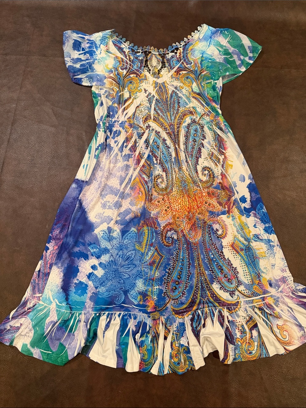 Women’s ' Blue Multi Paisley Print Ruffle Hem Dress